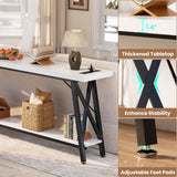 71'' Length Console Table with Charging Station, 2-Tier Long Sofa Table with Storage