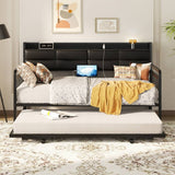 Daybed with Upholstered Headboard and Power Outlets, Twin Size Day Bed with Trundle ( Mattress not Included )