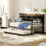 Daybed with Upholstered Headboard and Power Outlets, Twin Size Day Bed with Trundle ( Mattress not Included )