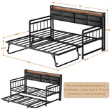 Daybed with Upholstered Headboard and Power Outlets, Twin Size Day Bed with Trundle ( Mattress not Included )