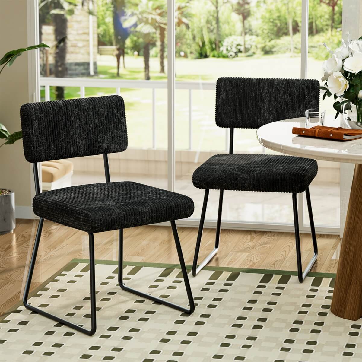 Velvet Dining Chair Sets, with Upholstered Backrest and Metal Legs