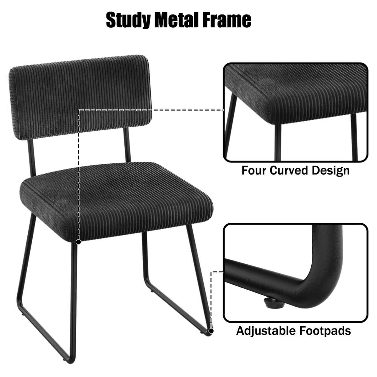 Velvet Dining Chair Sets, with Upholstered Backrest and Metal Legs