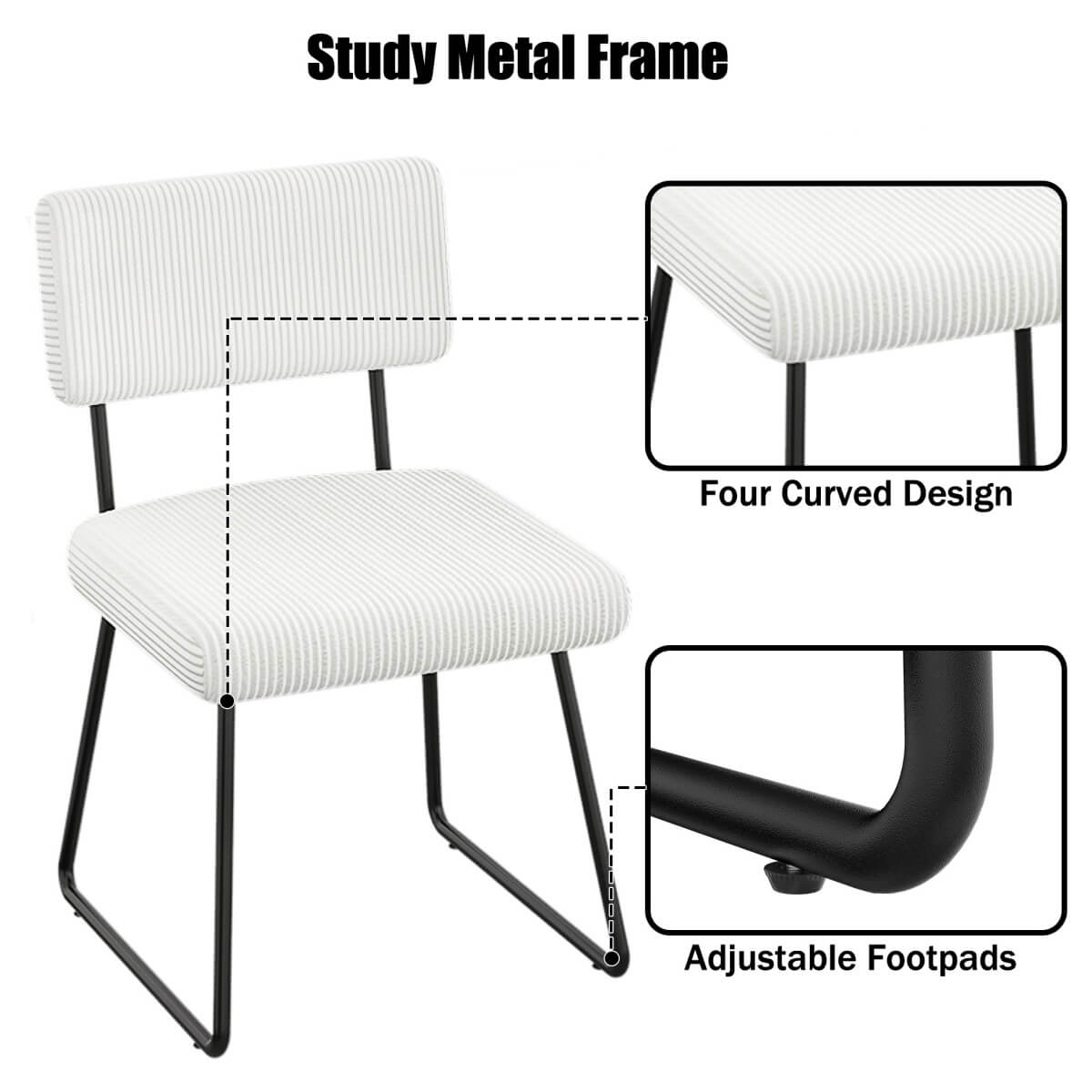 Velvet Dining Chair Sets, with Upholstered Backrest and Metal Legs