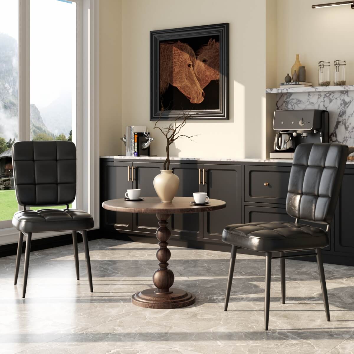 Leather Dining Chairs Sets, Upholstered Kitchen Dining Chairs with Thick Cushion