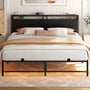 King Size Bed Frame with Headboard, Metal Platform Bed Frame with LED Light and Power Outlets