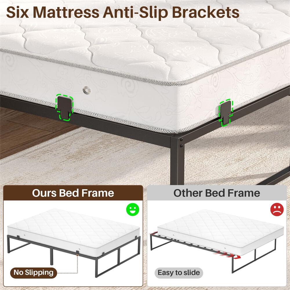 King Size Bed Frame with Headboard, Metal Platform Bed Frame with LED Light and Power Outlets