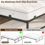 King Size Bed Frame with Headboard, Metal Platform Bed Frame with LED Light and Power Outlets