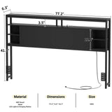 King Size Bookcase Headboard with Storage, Power Outlets, and RGB LED Light