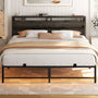 King Size Bed Frame with Headboard, Metal Platform Bed Frame with LED Light and Power Outlets