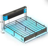 Unikito King Size Bed Frame with Smart RGB LED Lights and Charging Outlets, Sturdy Platform Bed with Upholstered Headboard, Heavy Duty Metal Slats, No Box Spring Needed, Easy Assembly