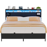 King Size Bed Frame with Storage Headboard, Charging Stations and Smart LED Lights, Sturdy & Stable, Heavy Duty