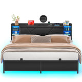 Unikito King Size Bed Frame with Smart RGB LED Lights and Charging Outlets, Sturdy Platform Bed with Upholstered Headboard, Heavy Duty Metal Slats, No Box Spring Needed, Easy Assembly