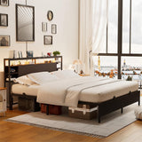 King Size Bed Frame with Storage Headboard, Charging Stations and Smart LED Lights, Sturdy & Stable, Heavy Duty