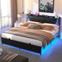 Unikito King Size Bed Frame with Smart RGB LED Lights and Charging Outlets, Sturdy Platform Bed with Upholstered Headboard, Heavy Duty Metal Slats, No Box Spring Needed, Easy Assembly