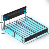 Unikito King Size Bed Frame with Smart RGB LED Lights and Charging Outlets, Sturdy Platform Bed with Upholstered Headboard, Heavy Duty Metal Slats, No Box Spring Needed, Easy Assembly