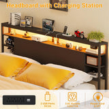 King Size Bed Frame with Storage Headboard, Charging Stations and Smart LED Lights, Sturdy & Stable, Heavy Duty