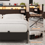 King Size Bed Frame with Storage Headboard, Charging Stations and Smart LED Lights, Sturdy & Stable, Heavy Duty