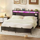 King Size Bed Frame with Storage Headboard, Charging Stations and Smart LED Lights, Sturdy & Stable, Heavy Duty