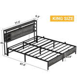 King Size Bed Frame with Storage Headboard, Charging Stations and Smart LED Lights, Sturdy & Stable, Heavy Duty