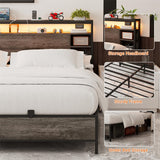 King Size Bed Frame with Storage Headboard, Charging Stations and Smart LED Lights, Sturdy & Stable, Heavy Duty