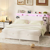 King Size Bed Frame with Storage Headboard, Charging Stations and Smart LED Lights, Sturdy & Stable, Heavy Duty