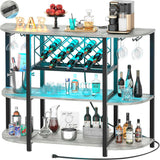 Unikito 4-Tier Metal Coffee Bar Cabinet with Outlet and LED Light, Freestanding Floor Table for Liquor Glass Holder Wine Rack Storage, Bakers Kitchen Dining Room