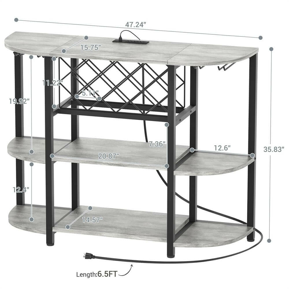 Unikito 4-Tier Metal Coffee Bar Cabinet with Outlet and LED Light, Freestanding Floor Table for Liquor Glass Holder Wine Rack Storage, Bakers Kitchen Dining Room