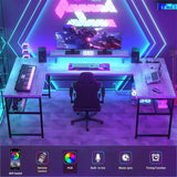 Unikito U Shaped Computer Desks, Reversible Office Desk with LED Strip and Power Outlets, L Shaped Table with Full Monitor Stand and Storage Shelves, 83 Inch Large U- Shape Gaming Desk