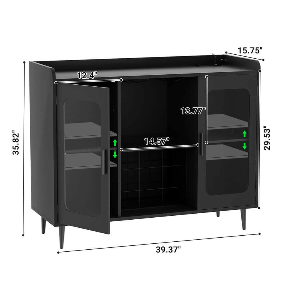 Unikito Liquor Cabinet Bar with Power Outlet and LED Light, Wine Bar Cabinet with Wine and Glasses Rack, Home Coffee Bar Cabinet, Buffet Sideboard with Storage Shelf for Kitchen, Dining Room