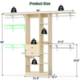 8FT Heavy Duty Closet Organizer System, Walk In Closet System with 13 Shelves and 2 Wood Drawers