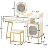 Unikito Vanity Desk with Charging Station, White Makeup Vanity with Lighted Mirror, Tri-Fold, Small Vanity Set with Drawers and 3 Outlets & 2 USB, 36'' Vanitys with Stool, Dressing Table