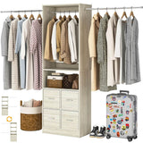 96 Inch Walk-in Closet Organizer System with 4 Fabric Drawers and 3 Hanging Rods, 1000 lbs Capacity