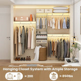 96 Inch Hanging Closet System, Wall Mounted Closet Wardrobe with Hanging Rod, and 3 Shelving Towers(Can Be Cut To Fit), DIY Support