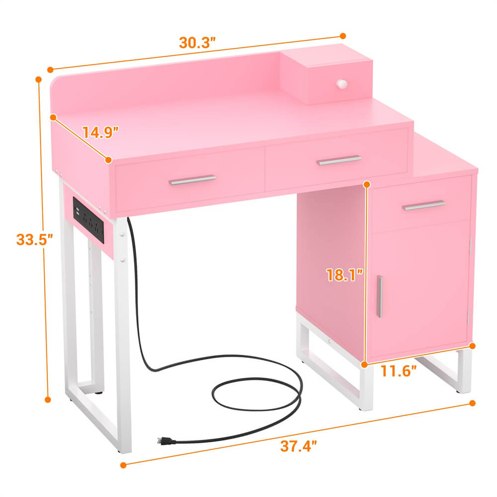 Makeup Vanity Desk with 4 Storage Drawers and Charging Station