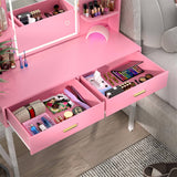 Vanity Desk with Lighted Mirror and 2 Wooden Drawers, Makeup Vanity Desk with 3 Shelves, for Bedroom