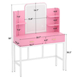 Vanity Desk with Lighted Mirror and 2 Wooden Drawers, Makeup Vanity Desk with 3 Shelves, for Bedroom