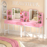 Vanity Desk with Lighted Mirror and 2 Wooden Drawers, Makeup Vanity Desk with 3 Shelves, for Bedroom