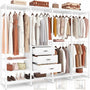 Unikito Clothes Rack Wardrobe Closet for Hanging Clothes Heavy Duty Garment Rack, Large Corner L Shaped Closet System Organizers Walk-in Closet for Bedroom with 11 Shelves, 3 Wood Drawers