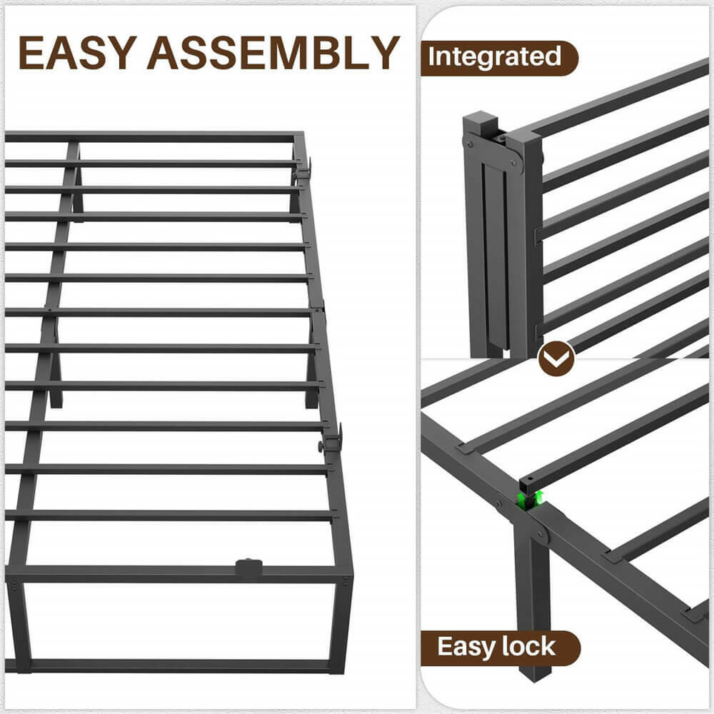 Unikito Bed Frame with Charging Station and LED Lights, Metal Platform Bed Frame with Non-Slip Mattress Gaskets, No Box Spring Needed, Easy Assembly