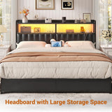 Black Headboard for Bed Frame, Upholstered Headboards with Outlets, USB Pots, LED Lights, Height Adjustable