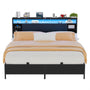 Queen Size Bed Frame with Storage Headboard, Power Outlets, and LED Lights, No Box Spring Needed