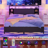 Queen Size Bookcase Headboard with Storage, Power Outlets, and RGB LED Light