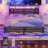 Queen Size Bookcase Headboard with Storage, Power Outlets, and RGB LED Light