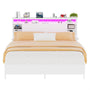 Queen Size Bed Frame with Storage Headboard, Power Outlets, and LED Lights, No Box Spring Needed