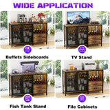 Unikito Wine Bar Cabinet with Charging Station and LED Lights, Liquor Cabinet Bar with Wine Rack, Industrial Sideboard Buffet with Drawers, Farmhouse Wood Mental Coffee Bar for Home, Kitchen