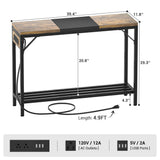 Unikito 39'' Narrow End Table with Power Strips, Sofa Table with Storage and Shelf, 2-Tier Console Table for Entry Way, Hallway, Living Room