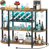 Unikito 4-Tier Metal Coffee Bar Cabinet with Outlet and LED Light, Freestanding Floor Table for Liquor Glass Holder Wine Rack Storage, Bakers Kitchen Dining Room