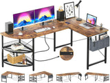 Unikito L Shaped Desk with Power Outlet, 98.4" Reversible Corner Computer Table with Storage Shelves and Bag, Modern 2 Person Large Long Desk for Home Office Writing Study Workstation