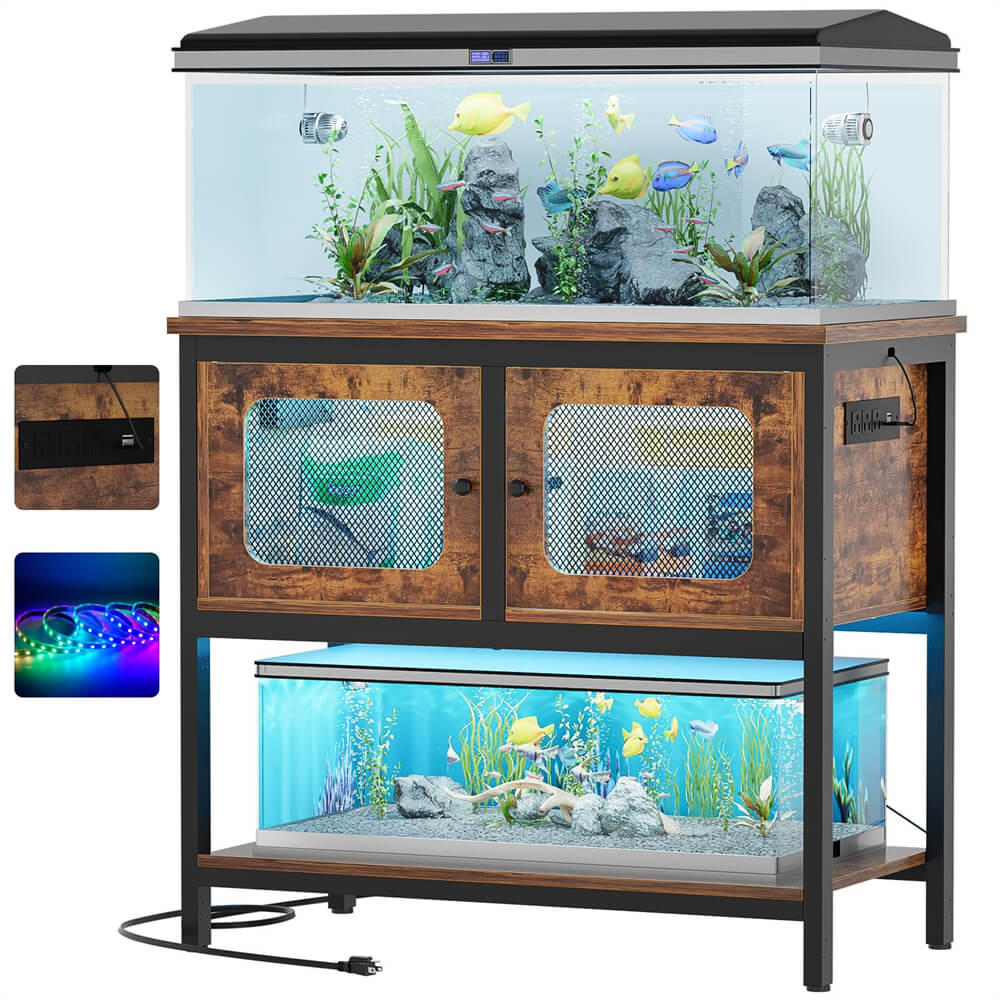 40 Gallon Fish Tank Stand with Power Outlets and RGB LED Lights