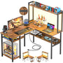 Unikito L Shaped Gaming Desk with RGB LED Strip and Power Outlets, Reversible Corner L Shaped Office Desk with Storage Shelves, Corner Desk with Hutch, Ideal Home Office Desks